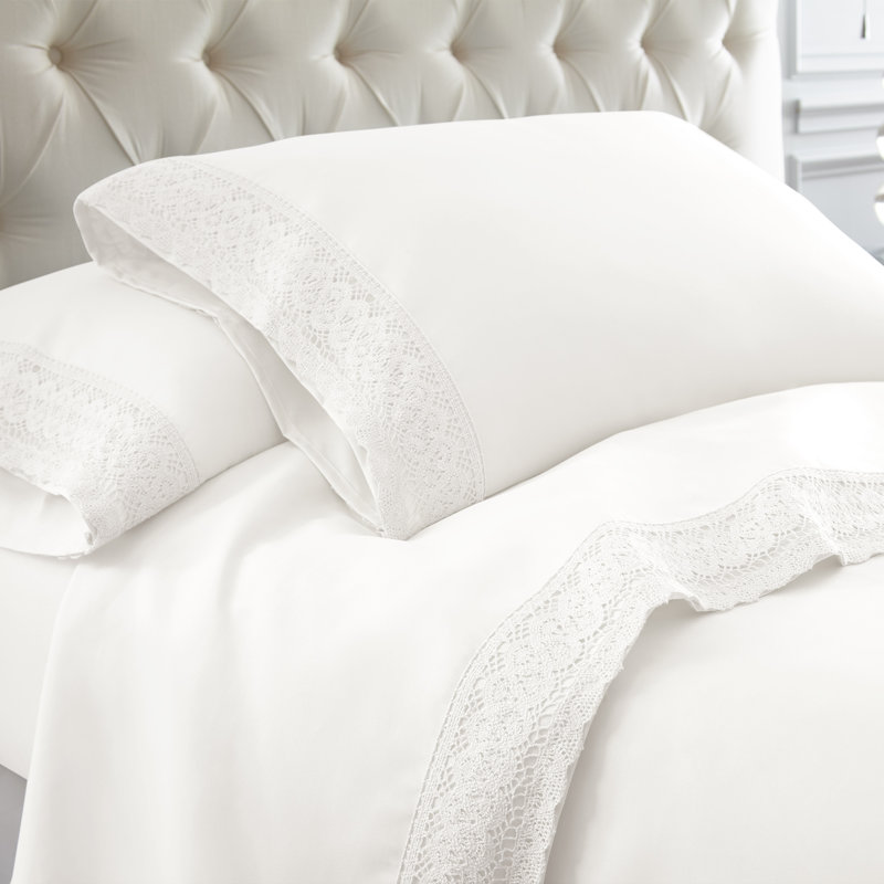 Modern Threads Yate Soft Microfiber Crochet Lace Sheets - Luxurious Microfiber Bed Sheets - Includes Flat Sheet, Fitted Sheet with Deep Pockets, & Pillowcases