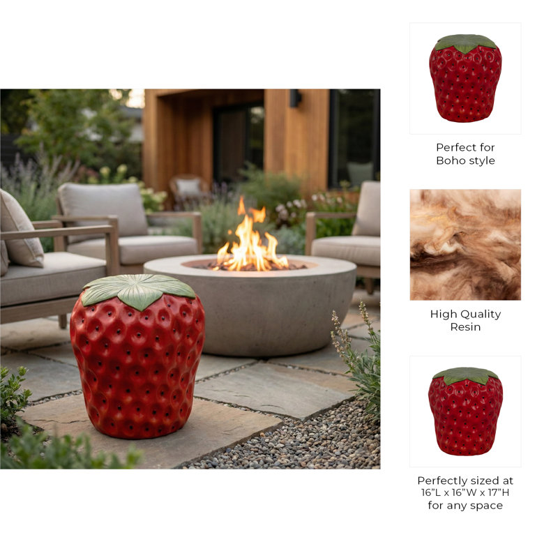Sagebrook Home 17" Strawberry Garden Stool In Vibrant Red Polyresin