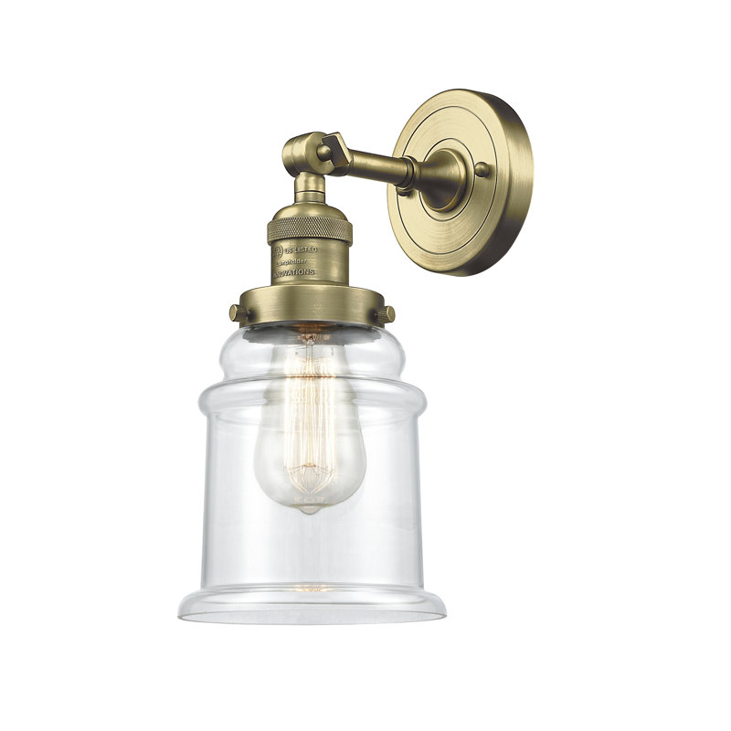 Galaviz Dimmable Bath Sconce, 6 Watt Vinage LED Bulb, Clear, Antique Brass