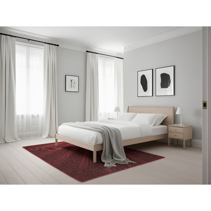 Tapis abstrait en laine rouge, Rectangle 5 pi x 7 pi