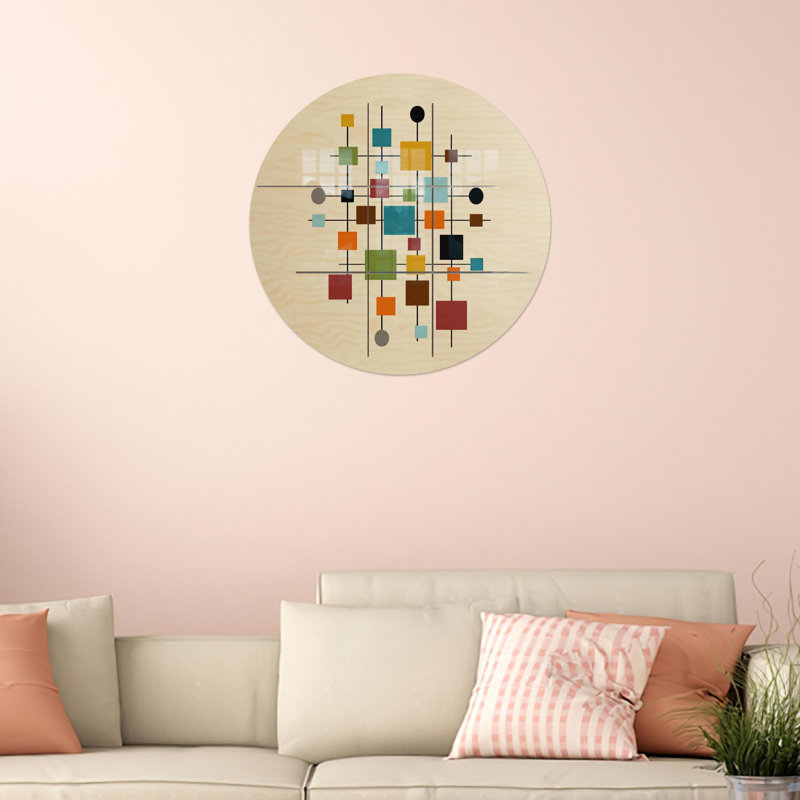 Art mural Mid-Century moderne avec des formes géométriques colorées sur verre parfait comme décoration murale bohémienne et un cadeau