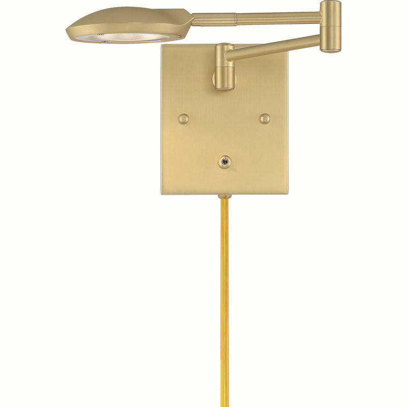  V4791 Feodosie Steel Integrated LED Matte Brass Plug-in Adjustable Swing Arm Sconce with Swing Switch, Matte Brass