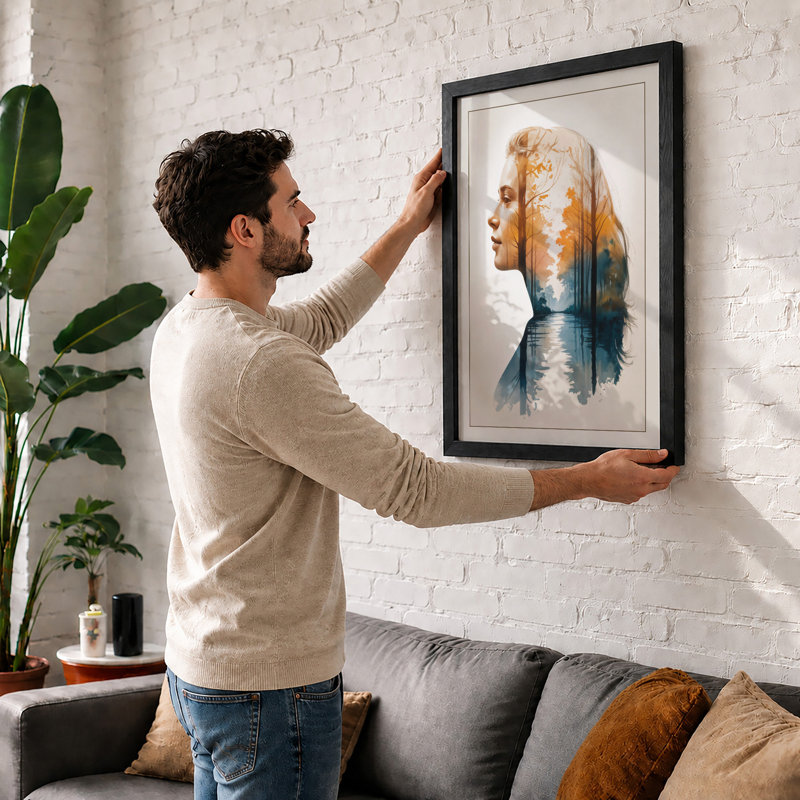 Man Within Landscape Modern - Framed Print, A1 - 84.1 x 59.4 cm, Black