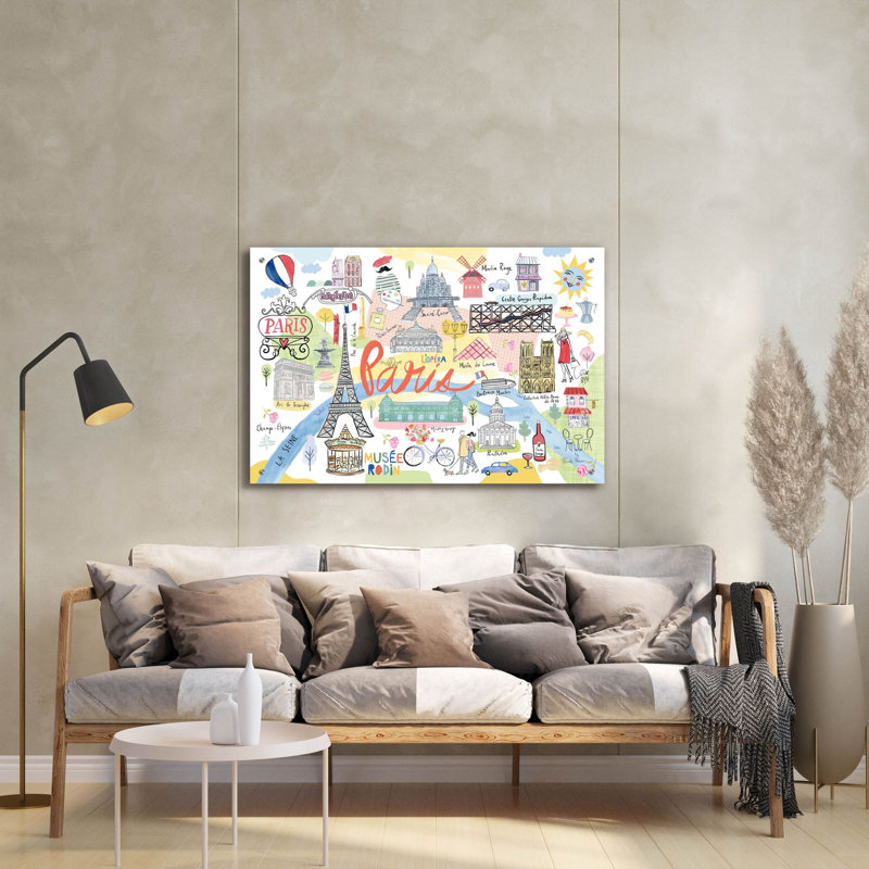Art mural en verre épique «Paris Map Light» par Farida Zaman, 36 po x 24 po, H 24 po x l 36 po