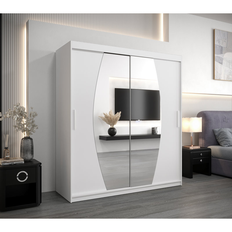 Daucourt 3 Door Sliding Wardrobe, 200cm H x 180cm W x 62cm D, White Matt