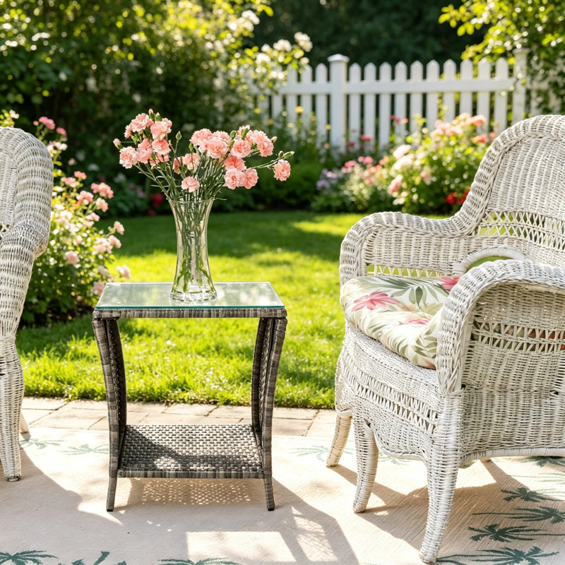 Square Tempered Glass Iron Outdoor Side Table - 46 cm W 46 cm D