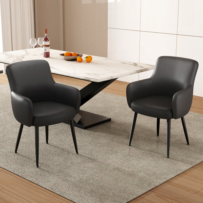 Modern and Contemporary Faux Leather Dining Chairs, Black