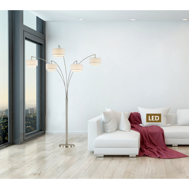 81'' Tree Floor Lamp, Satin Nickel, Off White