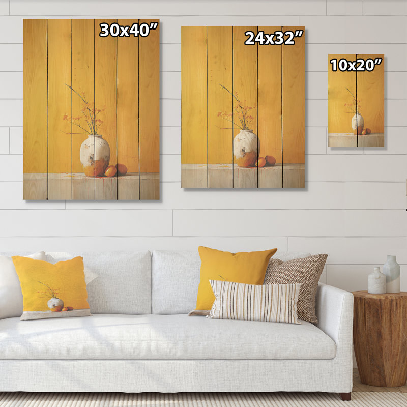 Minimalisme jaune blanc Poteries - Boho Pottery Wood, art mural sur bois de pin naturel, H 40 po x l 30 po