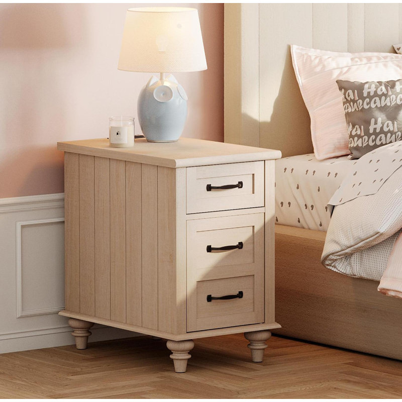 Table de chevet beige avec station de charge pour chambre d'enfant, Beige