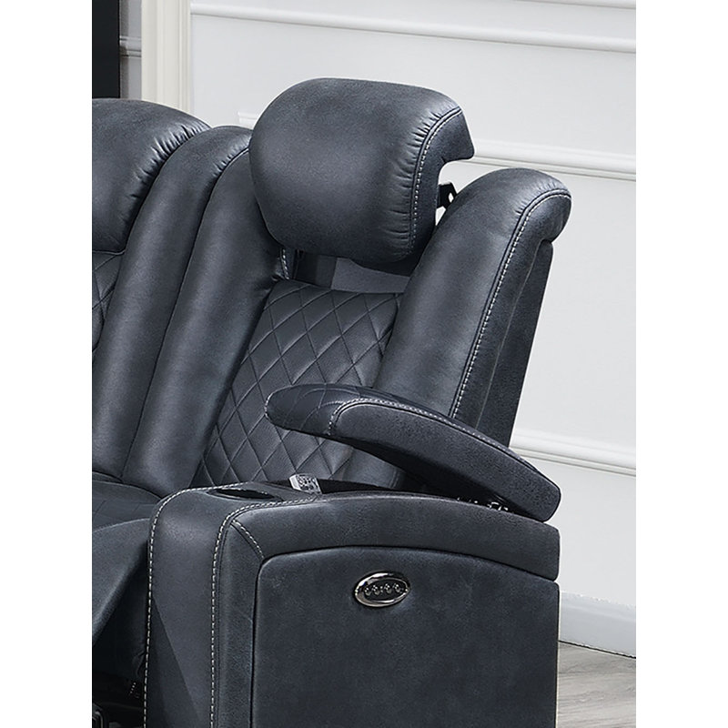 LurLine 82'' Faux Leather Reclining Sofa, Navy Blue Faux Leather