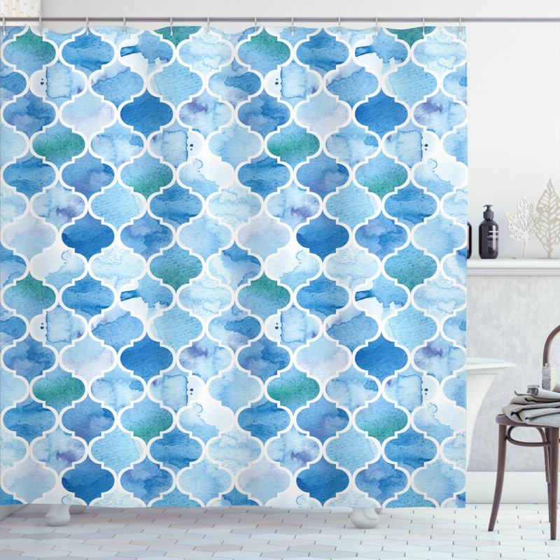 Rideau de douche à imprimé mosaïque arabique et crochets, H 75 po x l 69 po