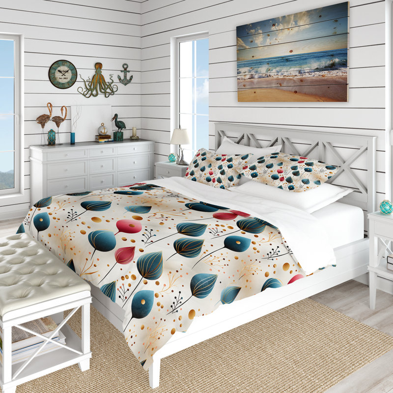 Literie Botanical Pastel, Housse de couette pour grand lit et 2 taies décor