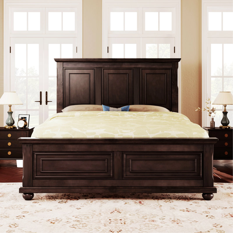 Base de lit en bois de style traditionnel, Brun, Grand lit