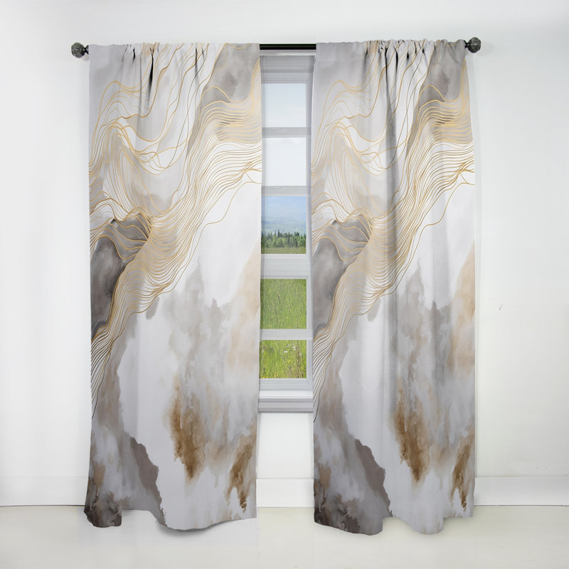 Or et gris abstrait Line Artistry V - rideau d'art en ligne - velours obscurcissant - 1 panneau, L 52 po x L 84 po