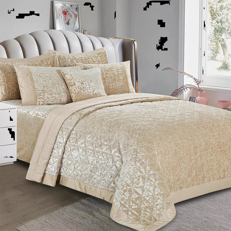 Polyester Bedspread with Pillow Shams, Double Quilt + 2 Standard Shams, Beige