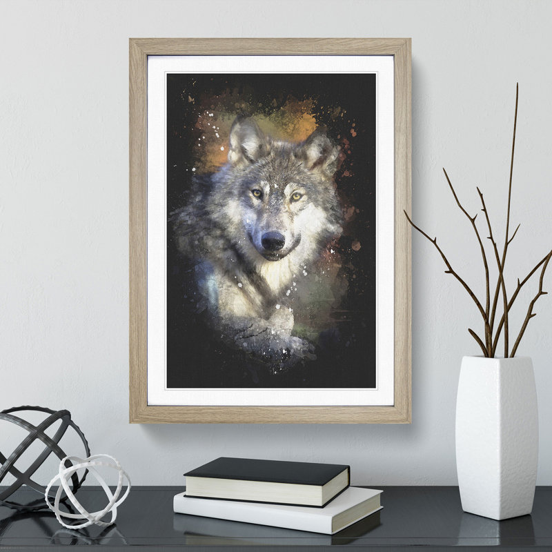 Wolf Vol.2 Paint Splash - Picture Frame Graphic Art, Oak, 36cm H x 27cm W x 2cm D