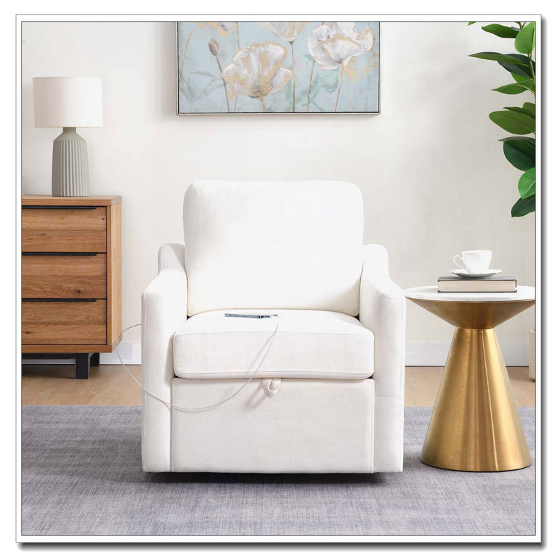 Fauteuil pivotant en chenille avec charge USB + TYPE-C et poche pour livre, Blanc