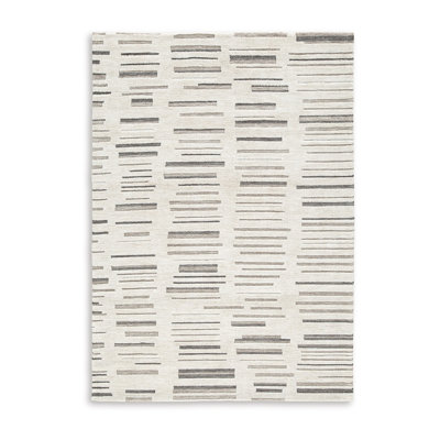 Meaw Medium Area Rug, Abstract Stripe Design, Ivory Gray Polyester