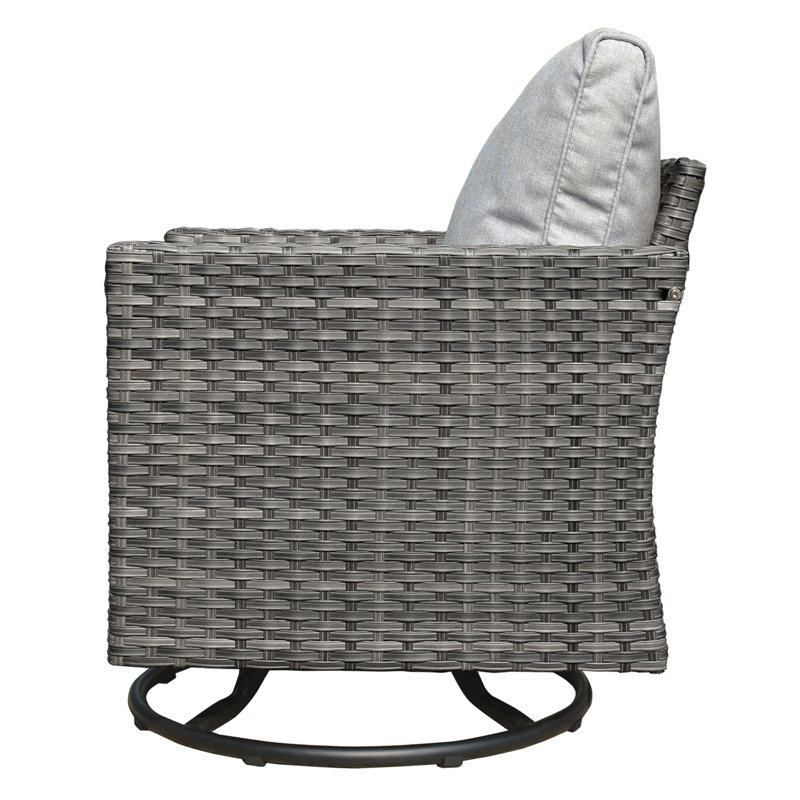 Ensemble de conversation en osier / rotin pour 2 personnes avec coussins Harbin, Gris