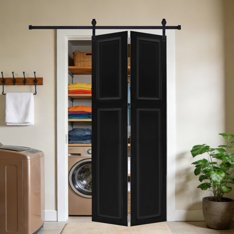 2 panneaux pliables. Porte de grange coulissante avec quincaillerie, Blanc lait, 60 po x 84 po