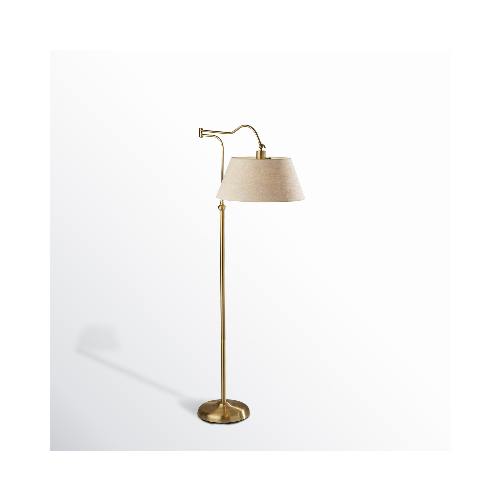 Theodora Dimmable Swing Arm Floor Lamp, Cream, 60" H x 17" W x 38.5" D, Antique Bass