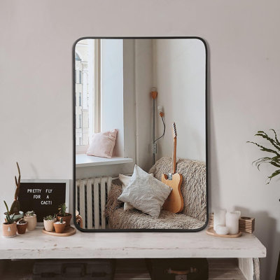Miroir de salle de bain rectangulaire en métal noir 24 x 32 pouces pour mur, verre de haute qualité avec film incassable et installation facile