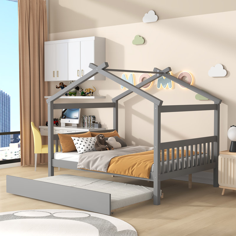 Pisinemo House Beds with Trundle, Gray, Full / Double