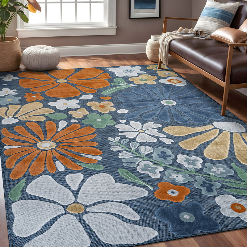 Tapis floral d'intérieur pour l'extérieur, Midnight, Rectangle 10' x 14'