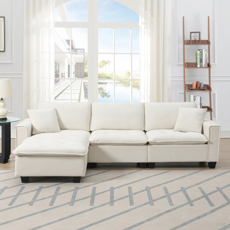 Canapé modulaire en suède luxueux, Suède beige
