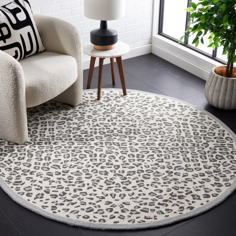 Metro Hand Tufted Indian Wool And Cotton With Latex Animal Print Rug, Round 6'