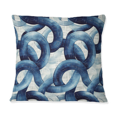 Coussin bleu et blanc Midcentury Basketweave