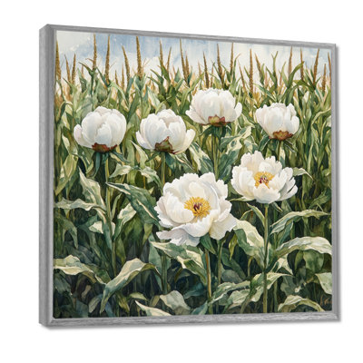 Été pivoines dans le champ de maïs I - pivoines, art mural