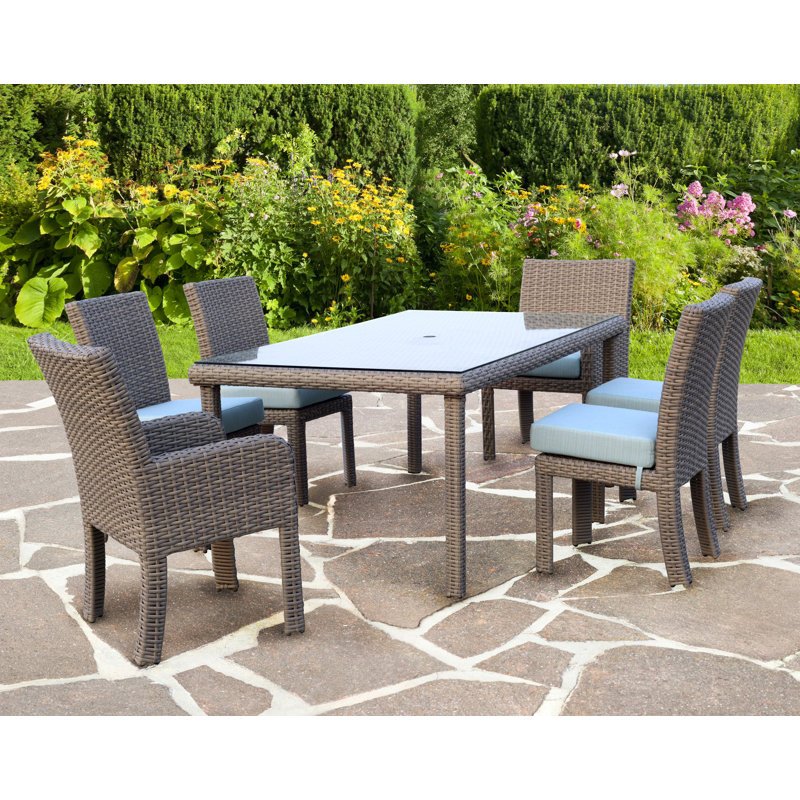Ensemble repas 7 pièces avec coussin Losey, Pierre, Tissage uni ardoise coulée Sunbrella®