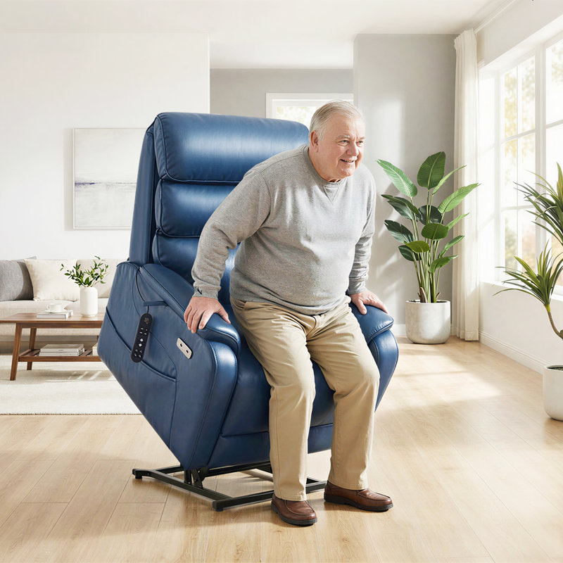  Large Lay Flat Power Lift Recliner Chair for Elderly, Oversized Electric Lift Chairs, 400lbs Heavy Duty Power Recliner with Heat and Massage, SLRY022063, Navy Blue