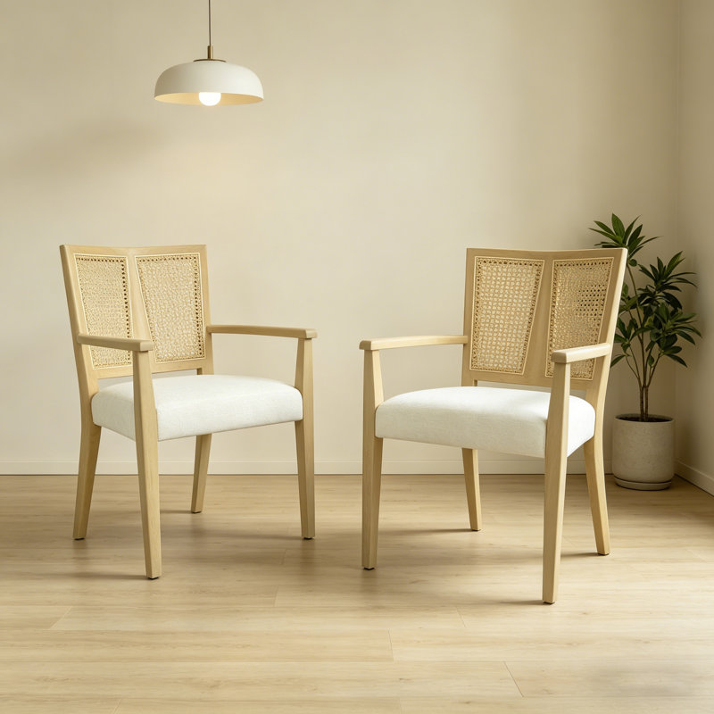 Ensemble de 2 chaises de salle à manger en rotin, Bois de frêne naturel