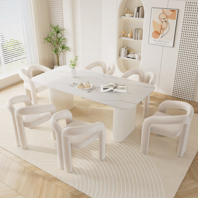 White Marble Top Double Pedestal Dining Table Set