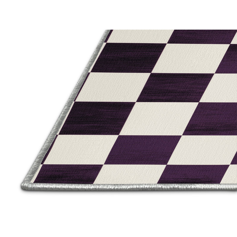 Machine Washable Checkered Beige Area Rug, Rectangle 6' x 9'