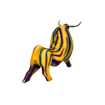 Bronze Color Splash Tie-Dye Standing Bull Sculpture
