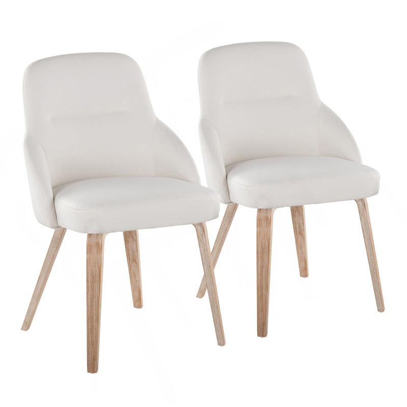 Chaise en bois blanchi et similicuir blanc - ensemble de 2, Blanc, Blanc, Blanchies