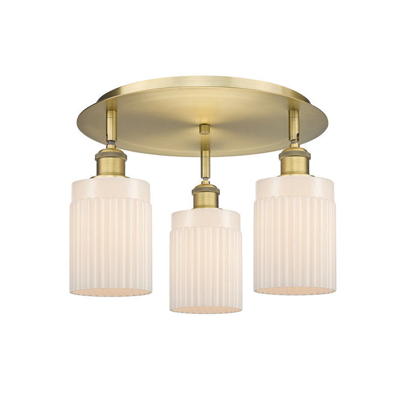 Bethy Glass Flush Mount, Matte White, Brushed Brass
