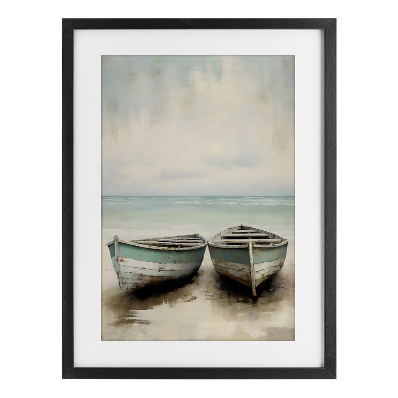 Paire de bateaux vieillis, impression encadrée sous verre, design par LSR Design Studio, H 20 po x l 14 po, Cadre noir minuit