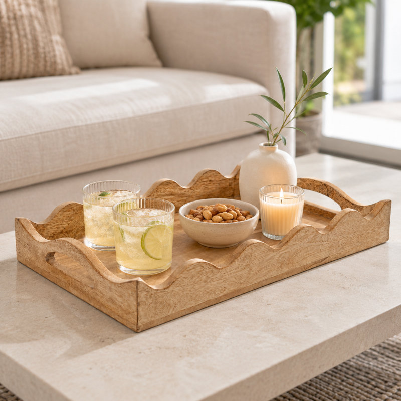 Hand-Carved Mango Wood Serving Tray with Handles