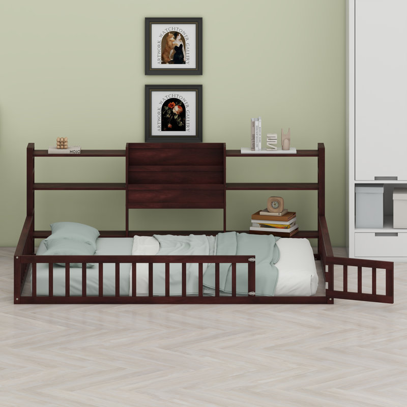 Base de lit avec tablettes de rangement peu encombrantes, Espresso