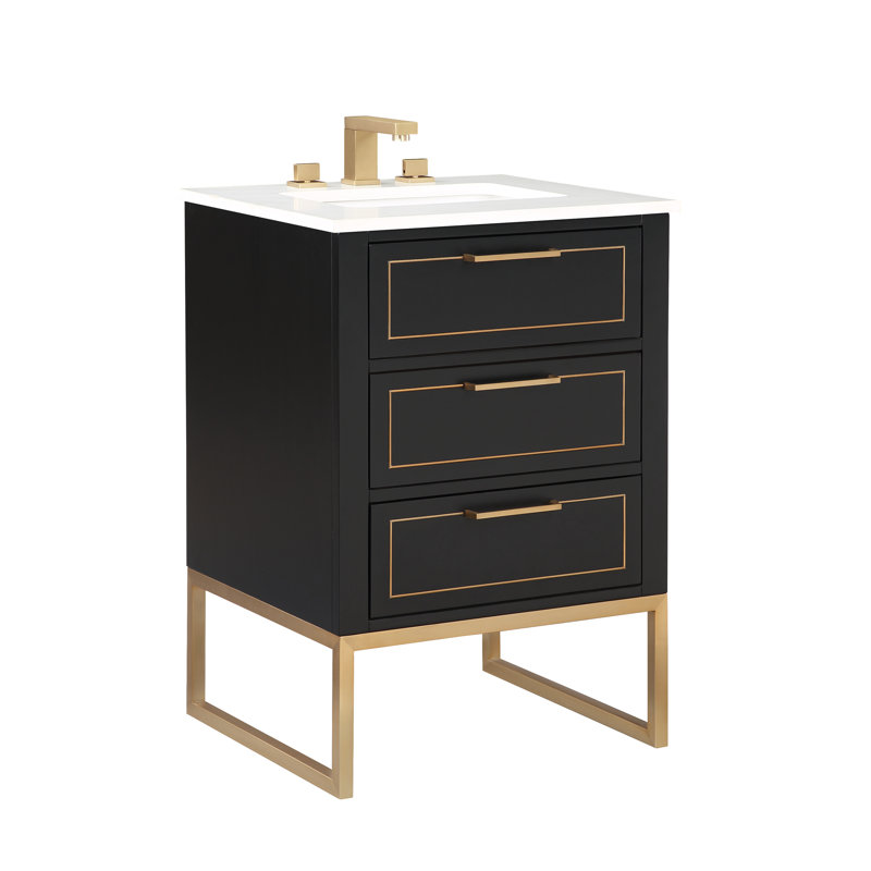 Ensemble de meuble-lavabo simple 24 po Markham, Nuit noire, Quartz blanc, Laiton satiné