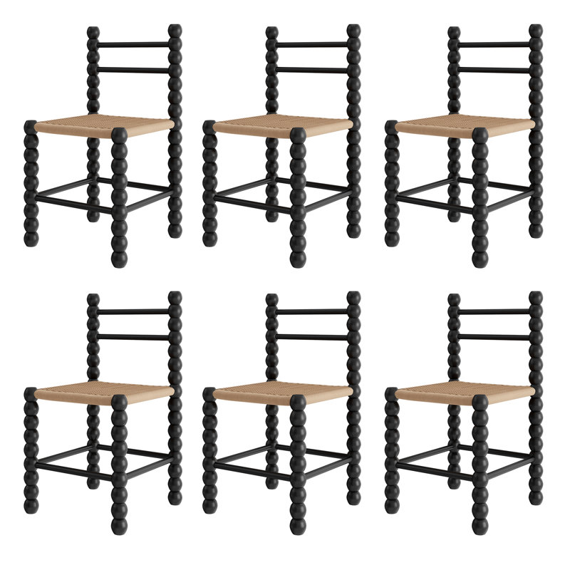 Solid Wood Woven Back Side Chair Dining Chair (Set Of 6), Black