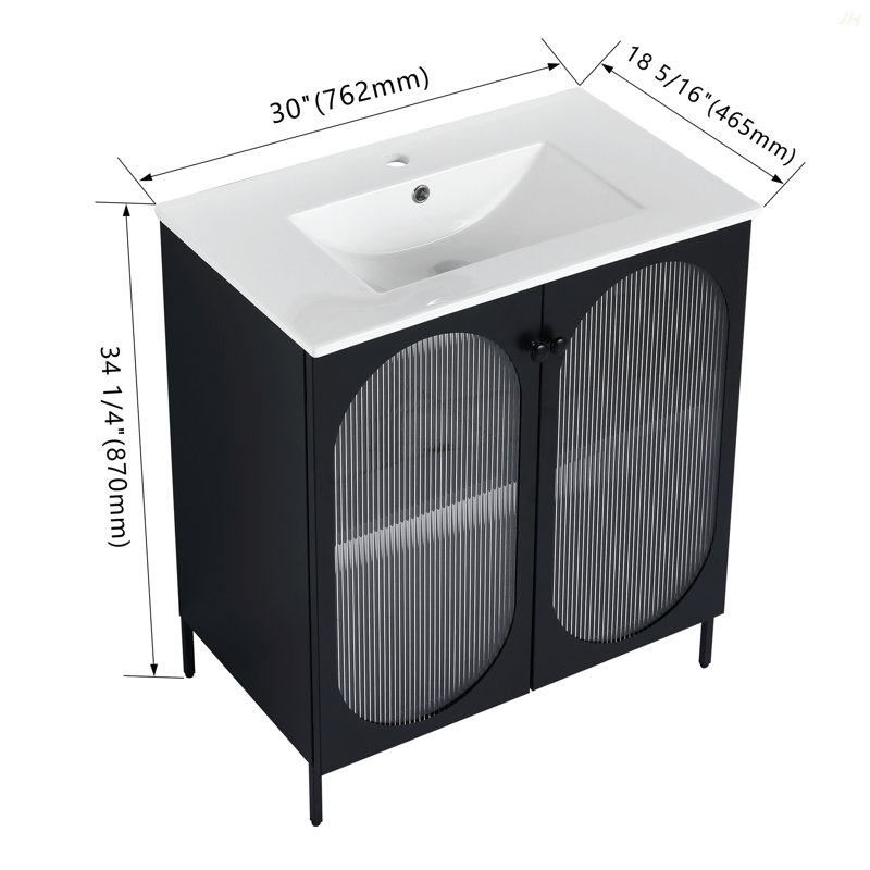 30 Inch Freestanding Bathroom Vanity With Ceramic Sink, Black