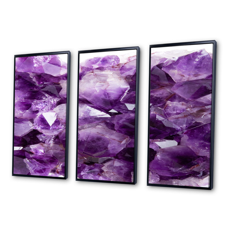 Améthyste mauve - ensemble de 3 toiles encadrées en pierre, Noir, H 28 po x l 36 po x P 1 po