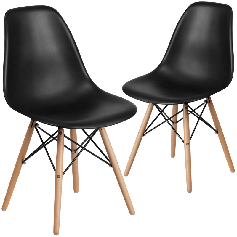 Averna Modern Side Chair with Wood Legs, Black
