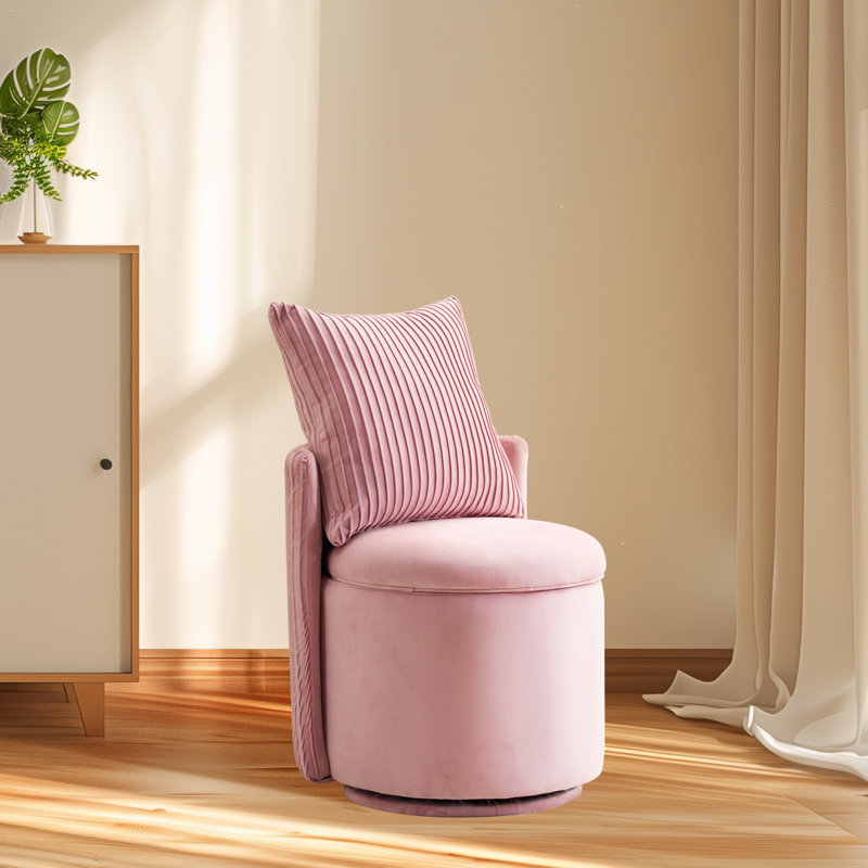 Fauteuil de coiffeuse en velours avec rangement, repose-pieds pivotant rond à 360 ° avec coussins, tabouret de maquillage moderne sans assemblage pour la chambre à coucher, la commode et le salon